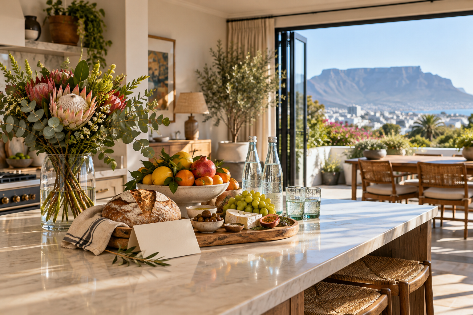 Fresh flowers and local provisions prepared for a villa guest's arrival