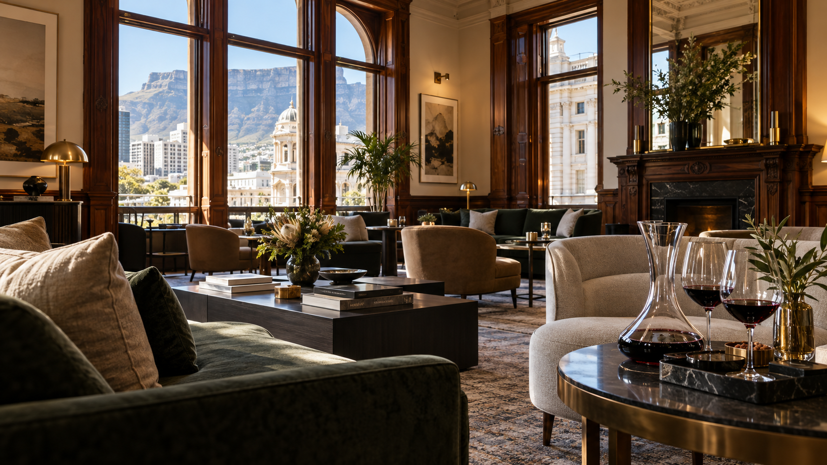 A quiet wine service in an elegant Cape Town members' lounge